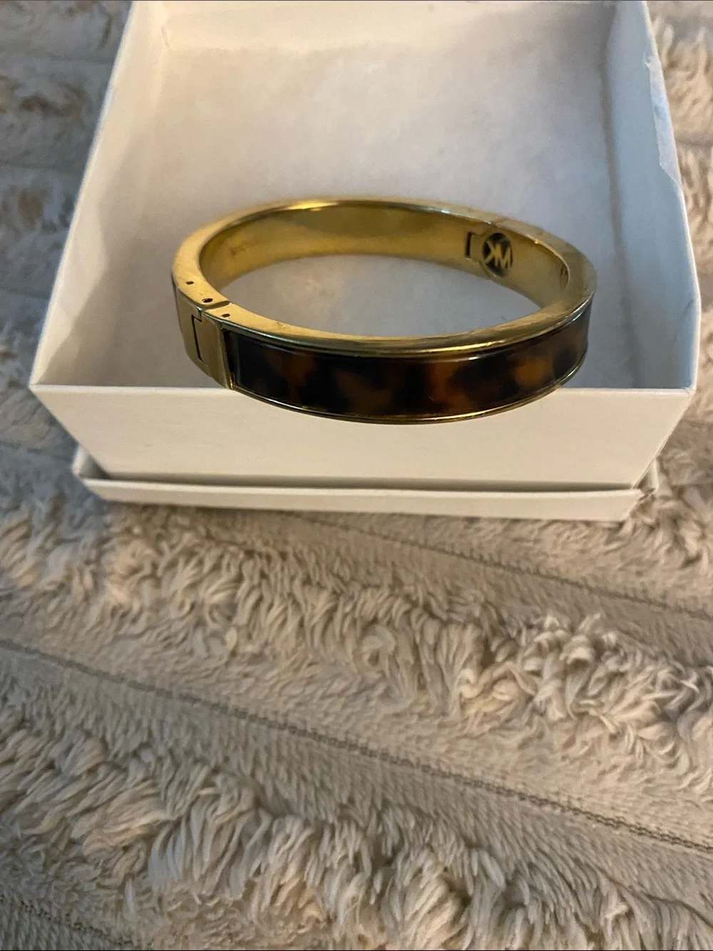 Michael Kors Tortoiseshell Enamel Bangle with Gold MK Emblem